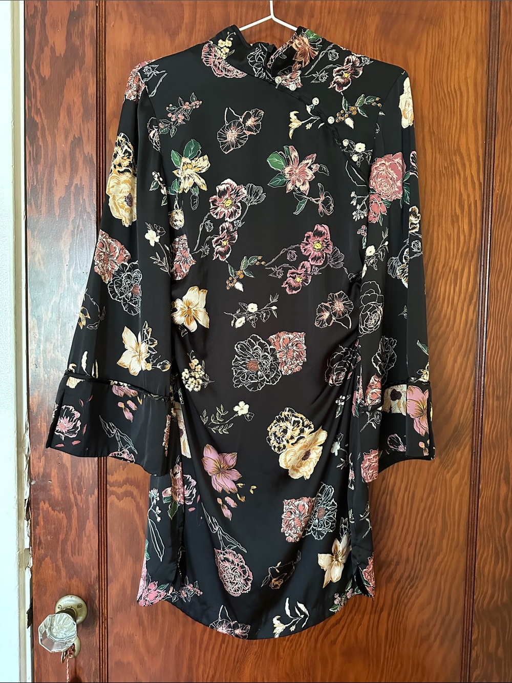 Zara Black Floral Long-Sleeve Dress with Pink and Yellow Blooms